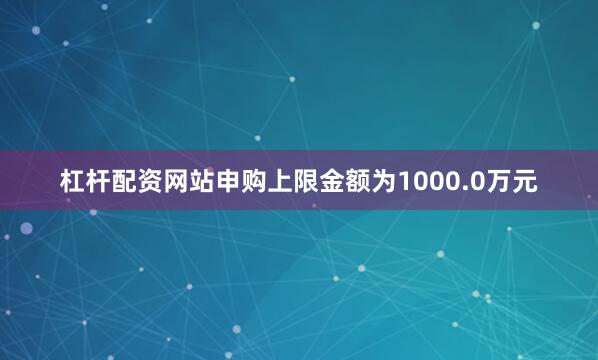 杠杆配资网站申购上限金额为1000.0万元